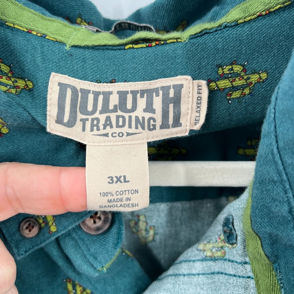 Duluth Green Christmas Cacti cactus Long Sleeve Flannel Button Up shirt 3XL - Picture 3 of 9